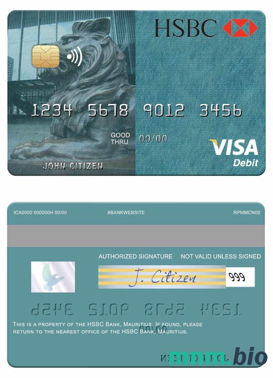 Mauritius HSBC Bank visa debet karta przykład w formacie PSD